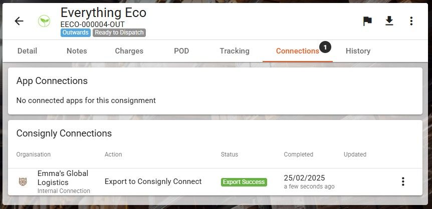 Outwards Consignment, consignly connection export success.jpg