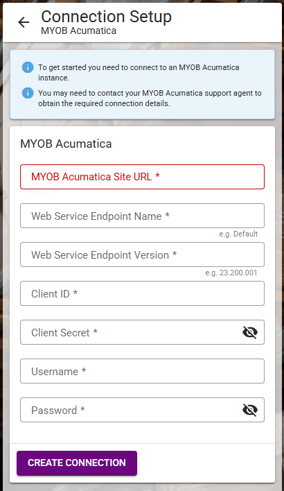 Integration, MYOB Acumatica, Create Connection.png